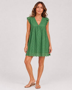 Vestido en Broderie con Escote V y Volante Ref. 0376 - Marea Bella Swimwear