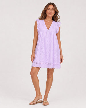 Vestido en Broderie con Escote V y Volante Ref. 0376 - Marea Bella Swimwear