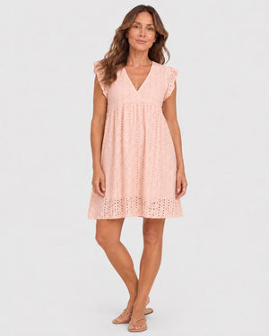 Vestido en Broderie con Escote V y Volantes Ref. 0433 - Marea Bella Swimwear