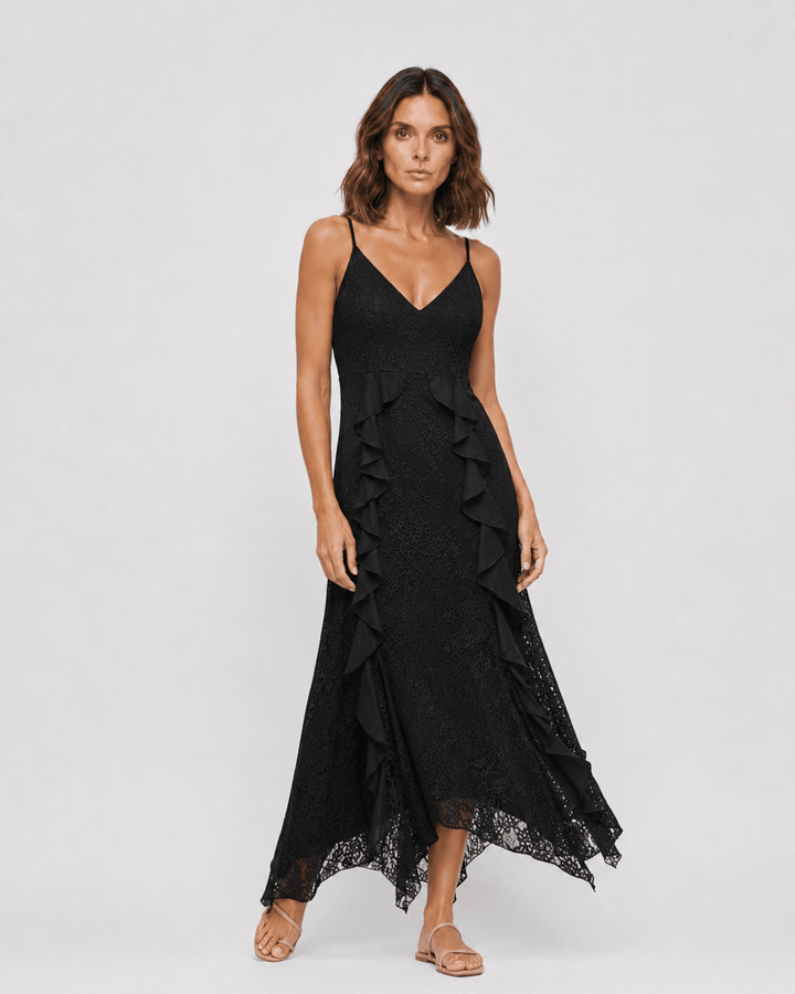 Vestido Largo con Volantes y Abertura Lateral Ref. 0367 - Marea Bella Swimwear