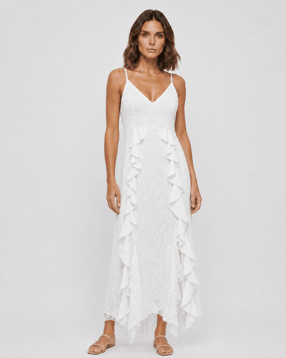 Vestido Largo con Volantes y Abertura Lateral Ref. 0367 - Marea Bella Swimwear