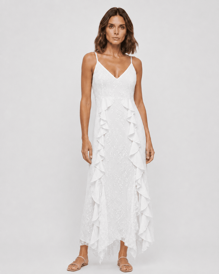 Vestido Largo con Volantes y Abertura Lateral Ref. 0367 - Marea Bella Swimwear