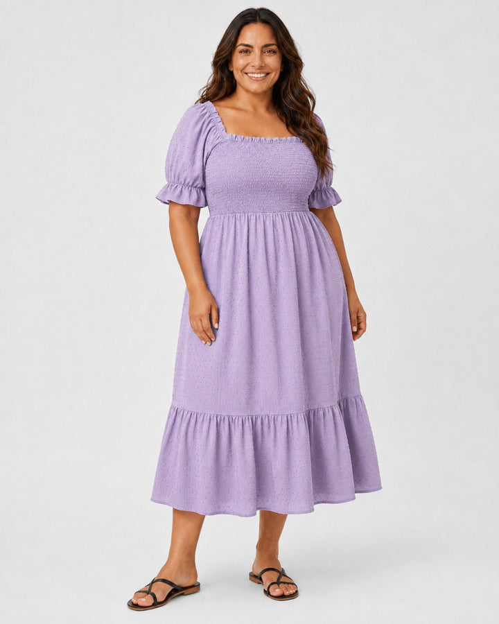 Vestido Plus Size Midi con Parte Superior Texturizada y Volante Asimétrico Ref. 0378 - Marea Bella Swimwear